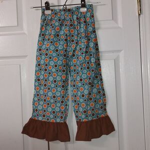 Turtle and Pumpkin polka dot ruffle wide leg  fall pants Sz 6